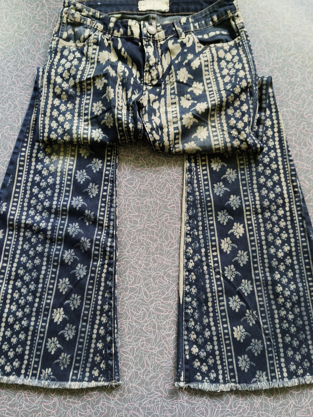 Free People Printed Y2K Bell Bottom Jeans